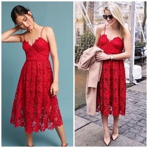 NWT Donna Morgan for Anthropologie Red Renata Lace Fit & Flare Dress